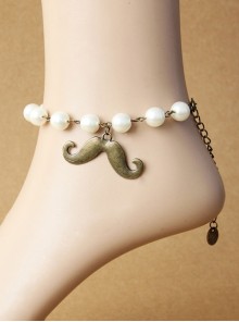 Handmade Fashion Cute White Pearl Mustache Female Anklet