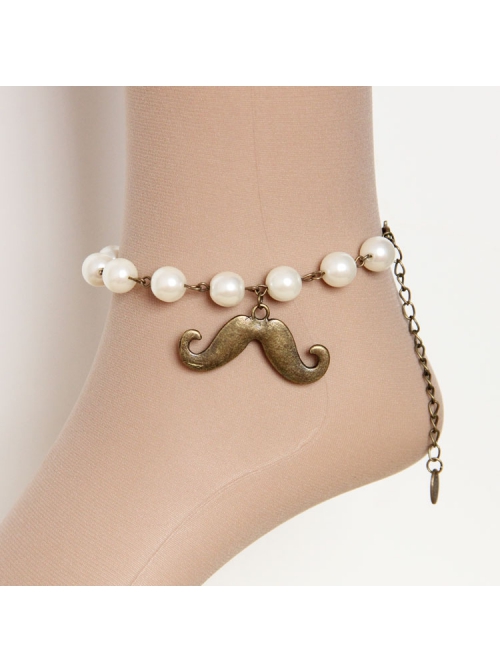 Handmade Fashion Cute White Pearl Mustache Female Anklet