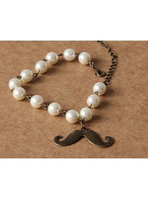 Handmade Fashion Cute White Pearl Mustache Female Anklet
