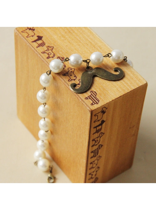 Handmade Fashion Cute White Pearl Mustache Female Anklet