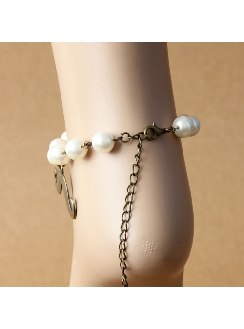 Handmade Fashion Cute White Pearl Mustache Female Anklet