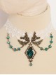 Fashion Fashion Retro Personality White Lace Dark Green Rose Flower Crystal Female Short Necklace