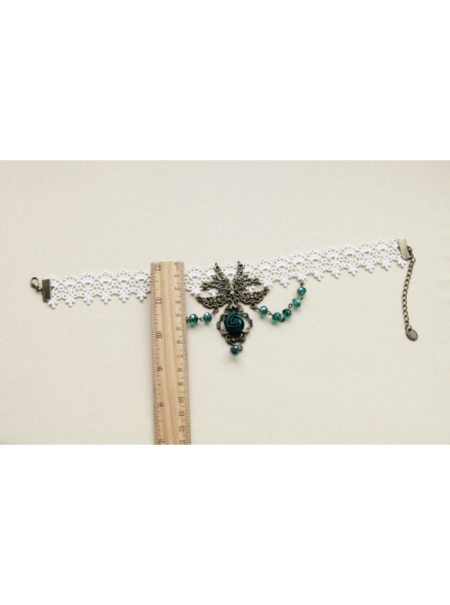 Fashion Fashion Retro Personality White Lace Dark Green Rose Flower Crystal Female Short Necklace