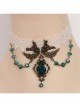 Fashion Fashion Retro Personality White Lace Dark Green Rose Flower Crystal Female Short Necklace