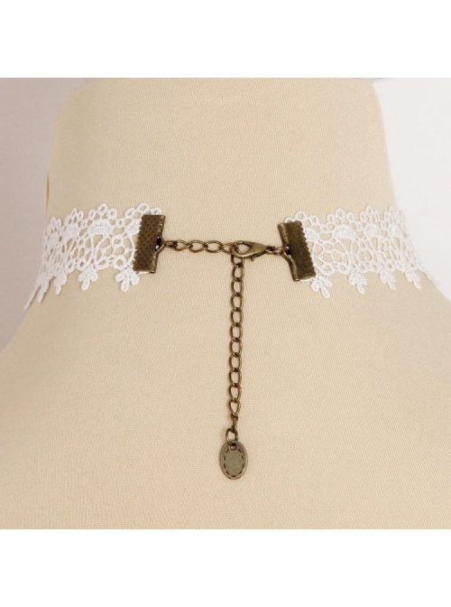 Fashion Fashion Retro Personality White Lace Dark Green Rose Flower Crystal Female Short Necklace