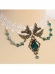 Fashion Fashion Retro Personality White Lace Dark Green Rose Flower Crystal Female Short Necklace