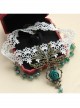 Fashion Fashion Retro Personality White Lace Dark Green Rose Flower Crystal Female Short Necklace
