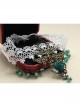 Fashion Fashion Retro Personality White Lace Dark Green Rose Flower Crystal Female Short Necklace