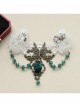 Fashion Fashion Retro Personality White Lace Dark Green Rose Flower Crystal Female Short Necklace