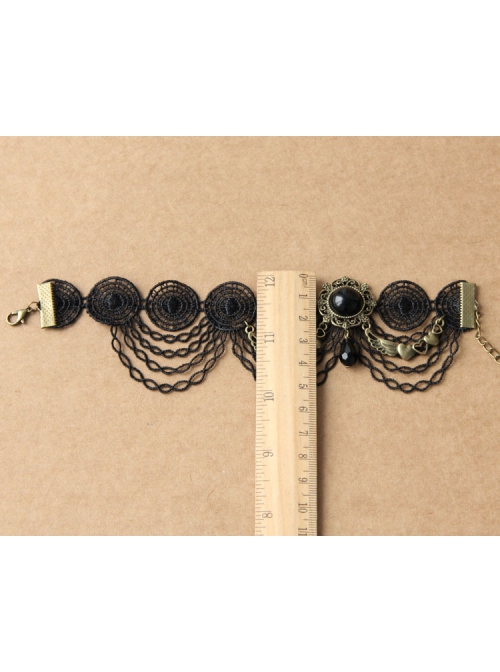 Retro Fashion Punk Gothic Black Lace Resin Drill Tassel Female Anklet