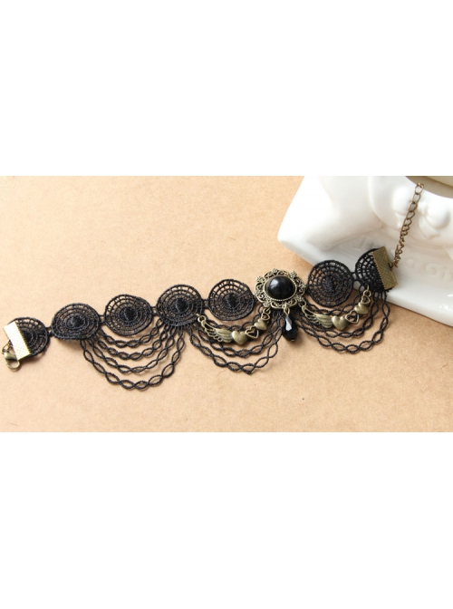 Retro Fashion Punk Gothic Black Lace Resin Drill Tassel Female Anklet