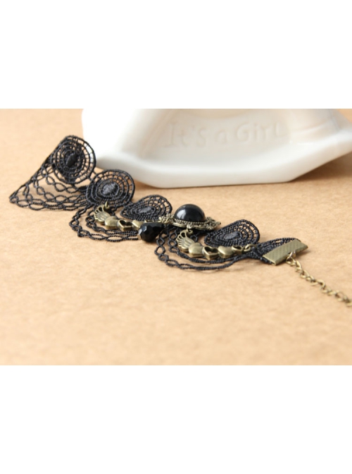 Retro Fashion Punk Gothic Black Lace Resin Drill Tassel Female Anklet