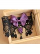 Handmade Retro Gothic Palace Purple Rose Flower Bow Black Lace Pearl Female Anklet