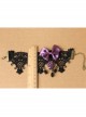 Handmade Retro Gothic Palace Purple Rose Flower Bow Black Lace Pearl Female Anklet