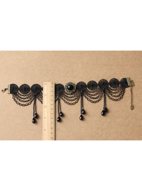Gothic Fashion Retro All-Match Personality Female Black Lace Fringe Drop Diamond Choker