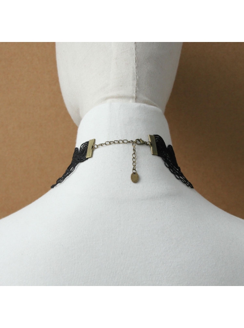 Gothic Fashion Retro All-Match Personality Female Black Lace Fringe Drop Diamond Choker