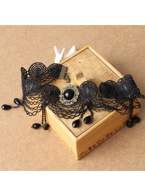 Gothic Fashion Retro All-Match Personality Female Black Lace Fringe Drop Diamond Choker