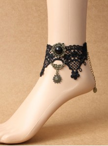 Gothic Palace Retro Fashion Female Black Lace Flower Sun Anklet