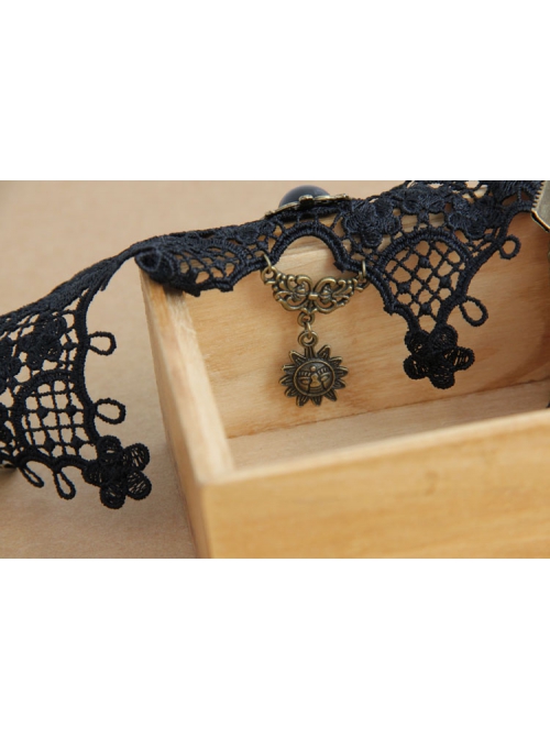 Gothic Palace Retro Fashion Female Black Lace Flower Sun Anklet