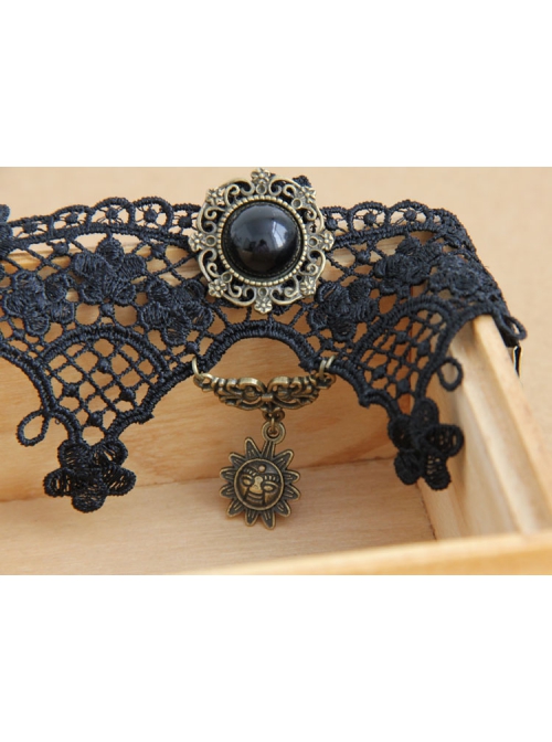 Gothic Palace Retro Fashion Female Black Lace Flower Sun Anklet