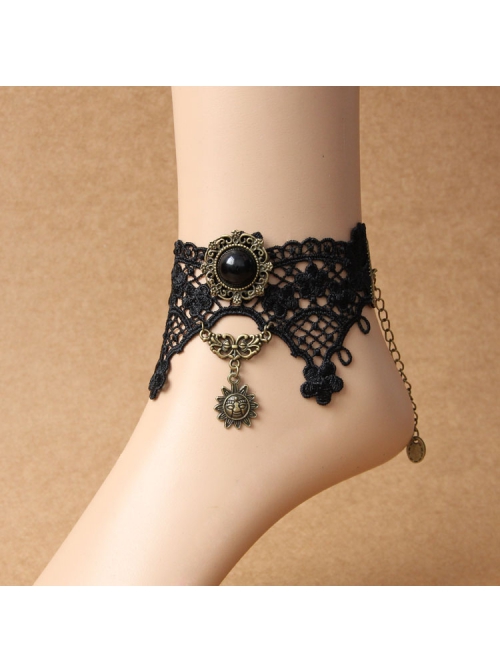 Gothic Palace Retro Fashion Female Black Lace Flower Sun Anklet