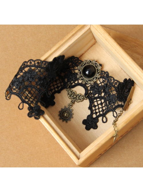 Gothic Palace Retro Fashion Female Black Lace Flower Sun Anklet