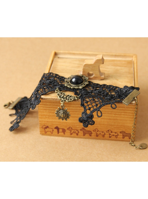 Gothic Palace Retro Fashion Female Black Lace Flower Sun Anklet