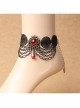 Gothic Fashion Wild Red Crystal Pop Retro Black Lace Tassel Female Anklet