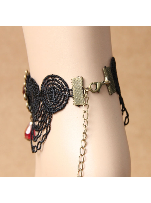 Gothic Fashion Wild Red Crystal Pop Retro Black Lace Tassel Female Anklet
