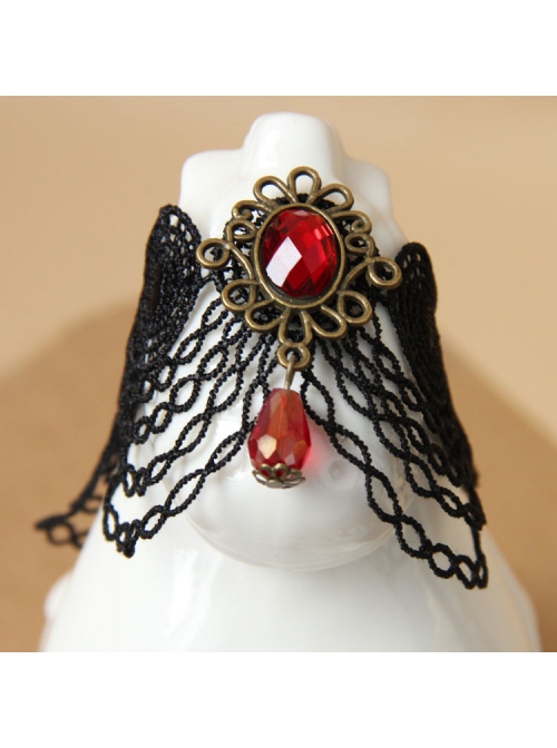 Gothic Fashion Wild Red Crystal Pop Retro Black Lace Tassel Female Anklet