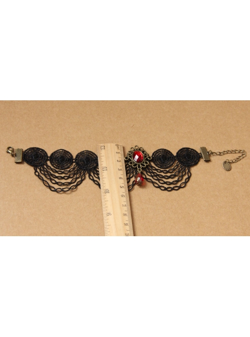 Gothic Fashion Wild Red Crystal Pop Retro Black Lace Tassel Female Anklet