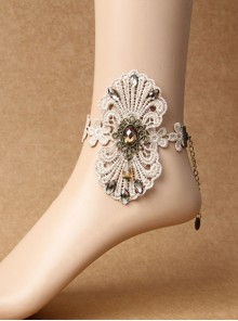 Palace Retro Fashion Party Travel Prom Golden Lace Flower Crystal Female Anklet