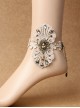 Palace Retro Fashion Party Travel Prom Golden Lace Flower Crystal Female Anklet