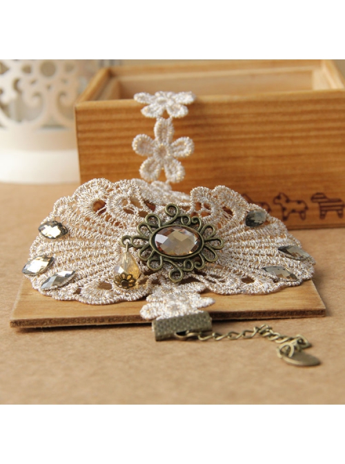 Palace Retro Fashion Party Travel Prom Golden Lace Flower Crystal Female Anklet