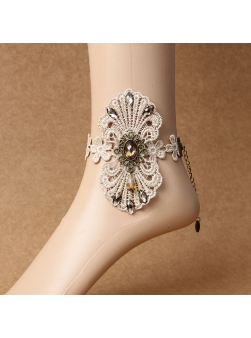 Palace Retro Fashion Party Travel Prom Golden Lace Flower Crystal Female Anklet