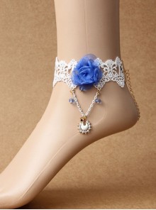 Handmade Fashion Retro Personality Blue Flower White Lace Moon Pendant Female Anklet
