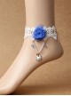 Handmade Fashion Retro Personality Blue Flower White Lace Moon Pendant Female Anklet