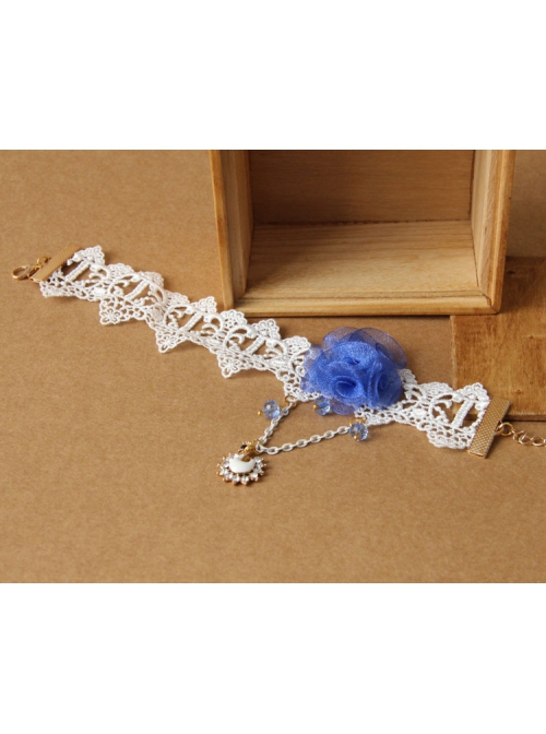 Handmade Fashion Retro Personality Blue Flower White Lace Moon Pendant Female Anklet