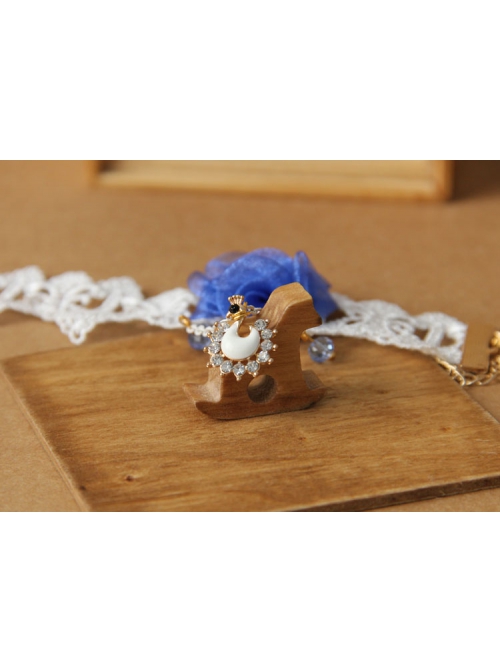 Handmade Fashion Retro Personality Blue Flower White Lace Moon Pendant Female Anklet