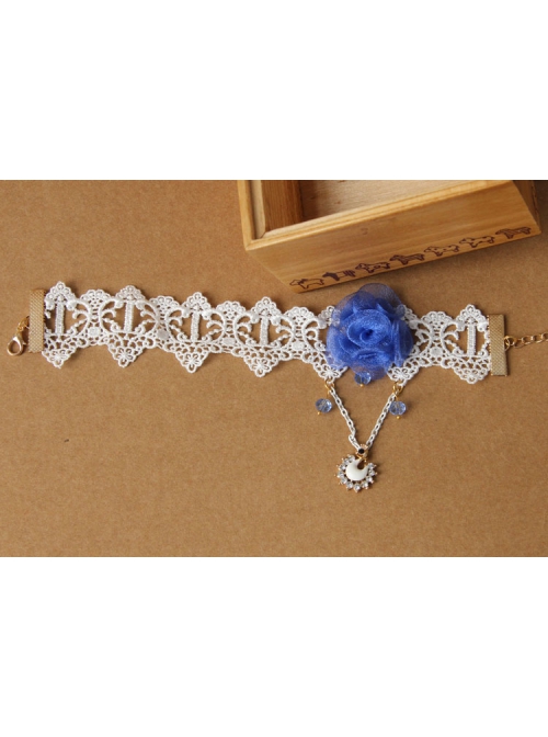 Handmade Fashion Retro Personality Blue Flower White Lace Moon Pendant Female Anklet