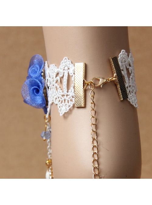 Handmade Fashion Retro Personality Blue Flower White Lace Moon Pendant Female Anklet