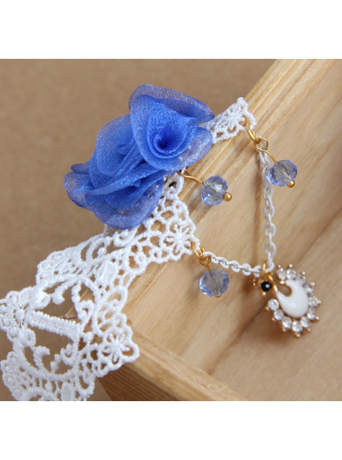 Handmade Fashion Retro Personality Blue Flower White Lace Moon Pendant Female Anklet