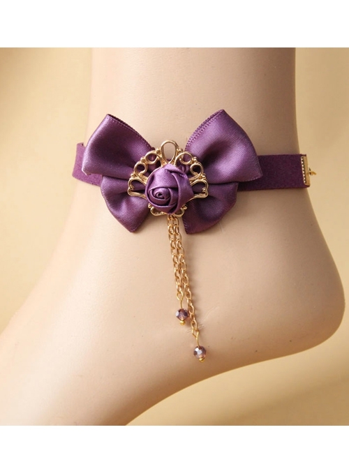 Travel Fashion Retro Cute Purple Rose Flower Bow Tassel Female Anklet