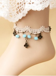 Lady Fashion Retro Personality Blue Crystal Gold Lace Female Anklet