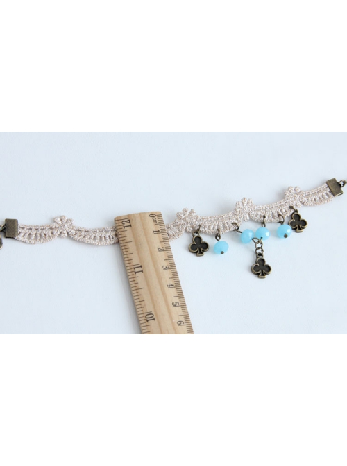 Lady Fashion Retro Personality Blue Crystal Gold Lace Female Anklet