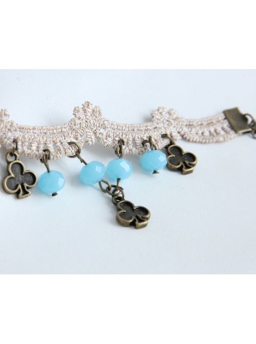 Lady Fashion Retro Personality Blue Crystal Gold Lace Female Anklet