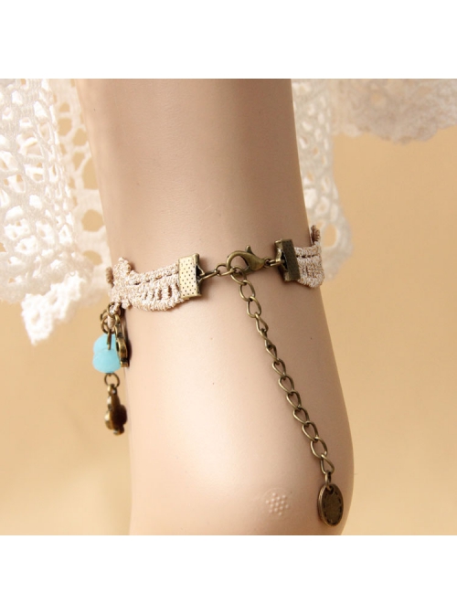 Lady Fashion Retro Personality Blue Crystal Gold Lace Female Anklet