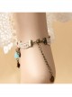 Lady Fashion Retro Personality Blue Crystal Gold Lace Female Anklet