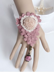 Cherry Blossom Fashion Retro Love Golden Lace Pearl Pink Rose Flower With Ring Female Bracelet