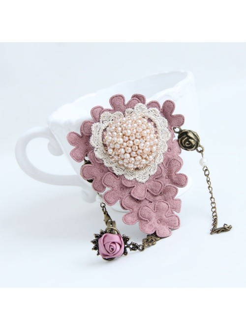 Cherry Blossom Fashion Retro Love Golden Lace Pearl Pink Rose Flower With Ring Female Bracelet